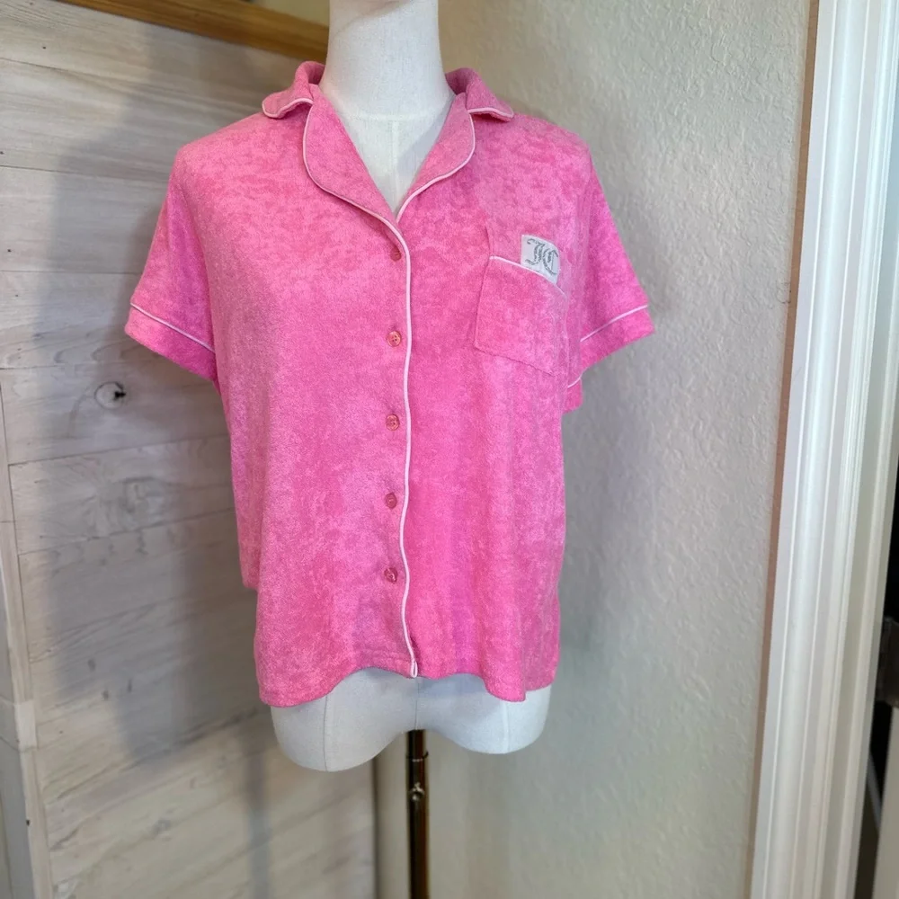 Juicy contour size large pink button down Terri‎ cloth pajama top